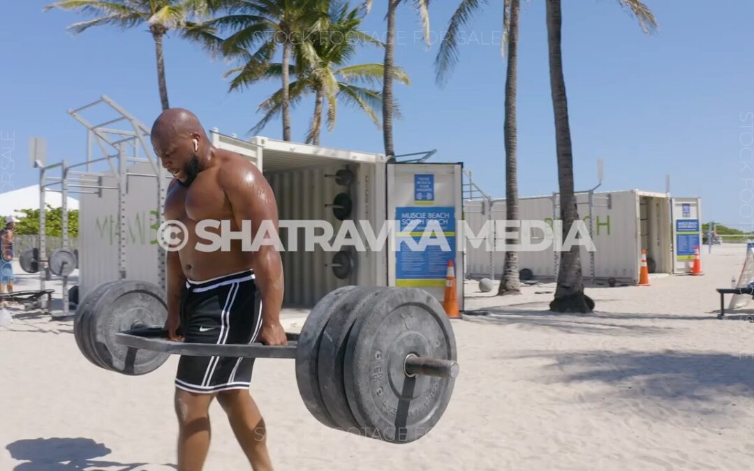 Muscle Beach Miami Fitness Lifestyle Drone Stock Footage